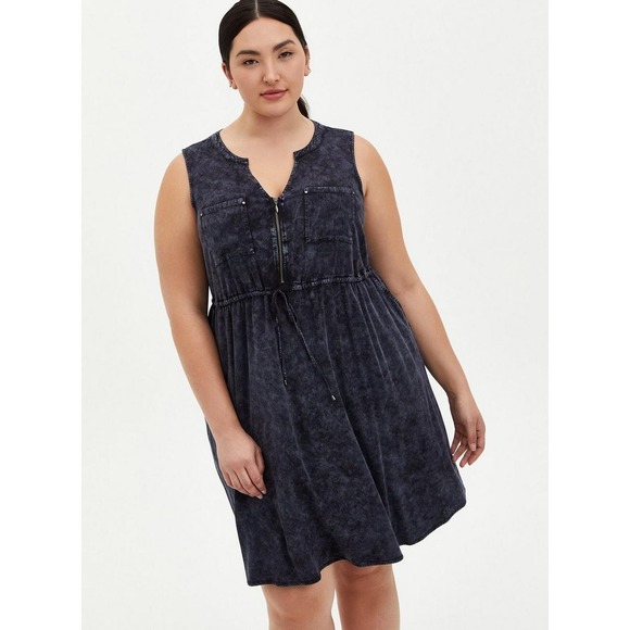 Torrid Mini Challis Zip Front Shirt Dress Tie Dye Gray Plus Size 2 2X Grunge - Picture 13 of 13